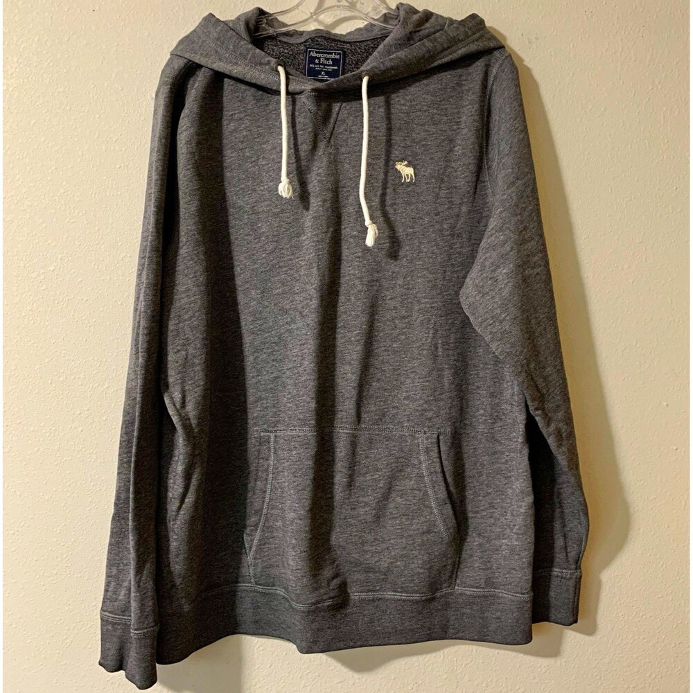 Vtg Abercrombie Fitch Men’s Gray Hoodie Sweatshirt Embroidered Moose XL Y2K